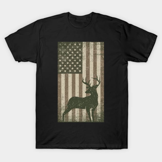 Vintage Deer Hunting Camouflage American Flag T-Shirt by Etopix